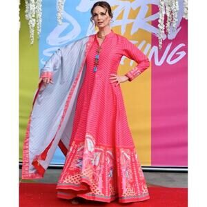 KALKI Fashion Anarkali Kurta Gown Long Sleeve Floral Indian Printed Maxi Dress